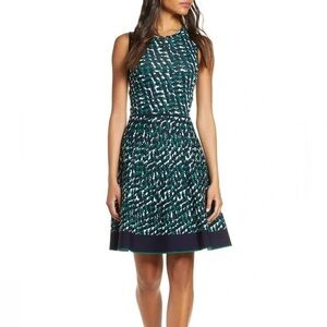 Eliza J Green Navy Abstract Print Fit-and-Flare Dress